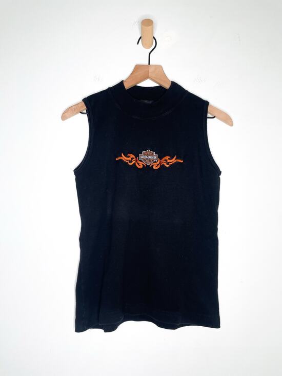 Harley-Davidson Tops - Harley Davidson Black Embroidered Mockneck Top Medium Sleeveless Biker Shirt